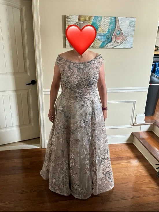 Mac Duggal Blush and Silver Floral Embroidered A-Line Gown - Picture 2 of 5